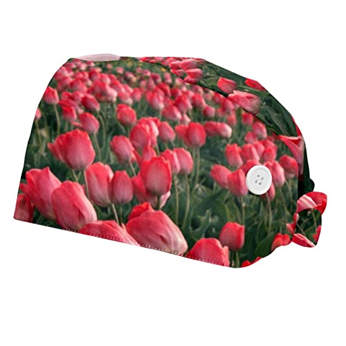 Chapeaux de travail respirants JDEZ à motif tulipes pour hommes et femmes - Lot de 2