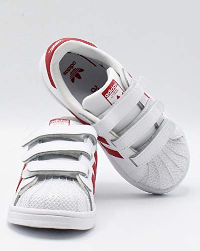 adidas Kids Superstar CF I Sneaker (Toddler) - White Scarlet,White Scarlet,43