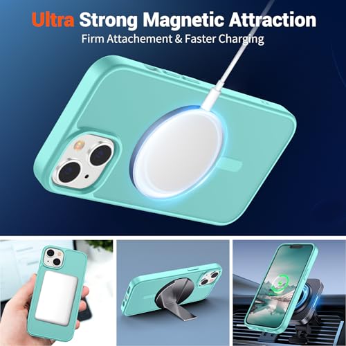 Image of SUPFINE Magnetic for iPhone 15 Plus Case & iPhone 14 Plus Case(Compatible with MagSafe)(Military Grade Drop Protection) Slim Translucent Shockproof with Anti-Fingerprint Phone Case,Blue Green