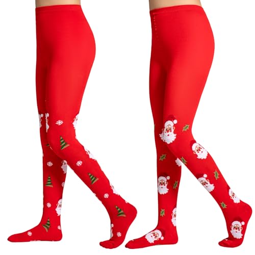 Yilanmy 2 Pairs Children's Christmas Tights, Toddler Girls Christmas Tree and Snowflake Tights Pantyhose for 4 to 10t