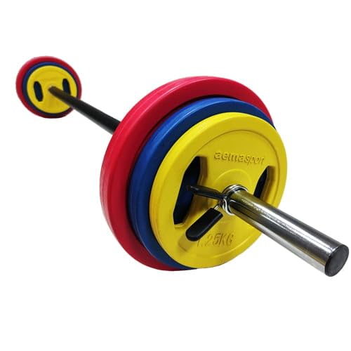 AemaSport Set de Barras y pesas - Body Pump - Barra de 140cm y Cierres - Set de Pesas con Recubrimiento de Caucho para Entrenamiento Completo - Barra de Acero forrada de Espuma Antideslizante