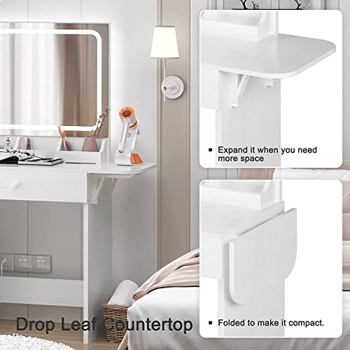 Ironck Vanity Desk With Led Lighted Mirror & Power Outlet, Makeup Table With Drawers & Cabinet,Storage Stool,For Bedroom, White #TOP6