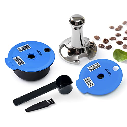 Tassimo Refillable Pods Reusable Coffee Pods for Tassimo Bosch Coffee Maker, BENFUCHEN Tassimo Coffee Discs, Blue, 1 * 180ML Pod+1 * 220ML Lid+1 Tamper