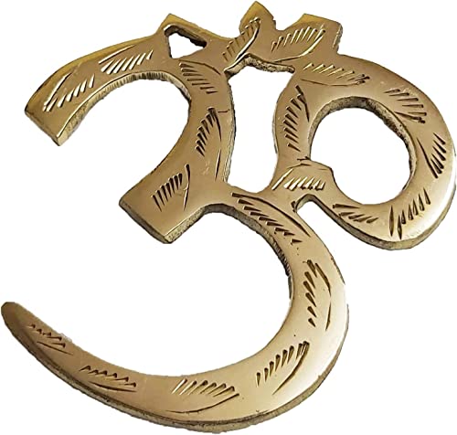 PARIJAT HANDICRAFT Brass sacred om symbol meditation room yoga decor brass decor brass wall art wall decorations 3.5 Inch