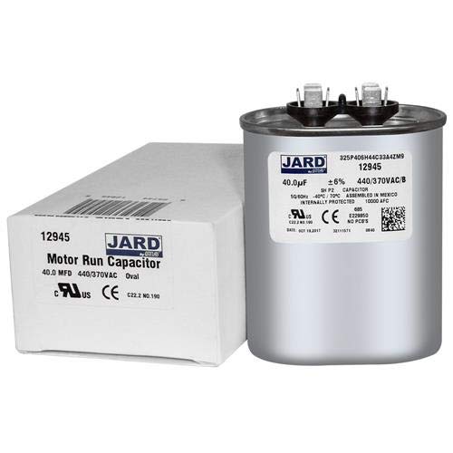 40 uF x 370 or 440 VAC - Jard # 12945 Oval Dual Run Capacitor, Sold Each