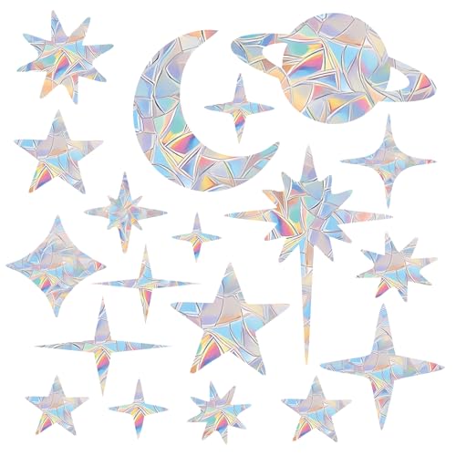 Shawula 75PCS Starry Sky Window Clings Anti Collision Window Decals to Save Birds from Collisions Non Adhesive Prismatic Vinyl Rainbow Stickers