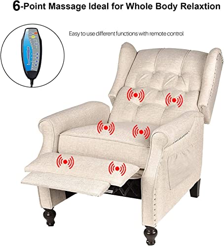 Giodir Wingback Recliner Armchair- Massage Heated Recliner Chair With Remote Control, Single Sofa Mid-Century High Back Accent Chair Tufted Chair (Beige) #TOP3