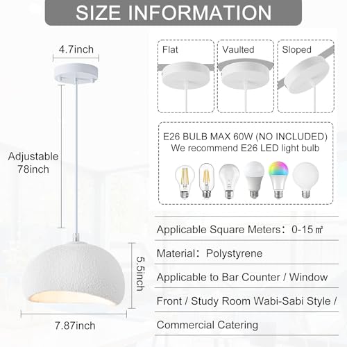 BESTWEST Wabi Sabi Pendant Light Oval, 7.87in Small Japanese Ceiling Fixture for Bedroom Bedside Entryway Hallway Kitchen, Minimalist Japandi Hanging Lamp White E26 Base (20cm/7.87in) by BESTWEST - Image 2