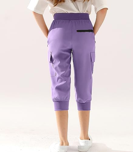 Image of DOUBLJU Lightweight Hiking Sweatpants Women Girls Kids Slightly Elastic Quick Dry Capri Cargo Jogger Athletic Workout Outdoor