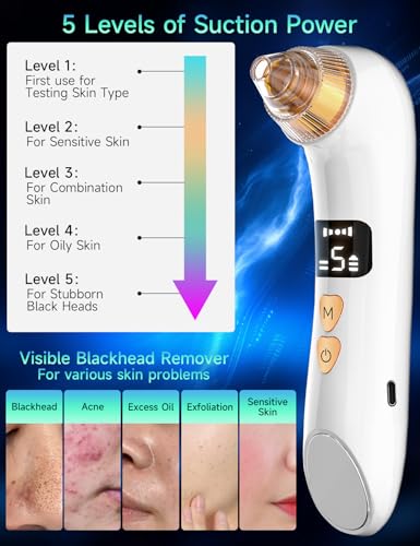 Image of Upgraded Visible Blackhead Remover Pore Vacuum,5 Suction Levels,6 Probes | Heating Facial Deep Cleansing,6MP HD Camera,25X Magnification Facial Pore Acne,Comedone Whitehead Extractor Tools Women Men