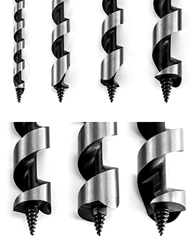 Qwork WD5571 Auger Drill Bit Set, 7 Piece Set 9 Inch Auger Bit Set Hardened Alloy Steel Ship Auger Bit Creates Deep Clean Hole Precise Drilling thumb #1