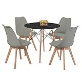 FURNITABLE Tisch und Stühle Set, Essgruppe Schwarz Tisch mit 4 Grauer Stühlen für Küche Esszimmer Büro