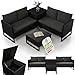 Juskys Polyrattan Lounge für 4 Personen – Outdoor Gartenmöbel Set Santorini mit Beistelltisch & Auflagenbox, wetterfeste Lounge Möbel als Balkonmöbel Sitzecke – Schwarz