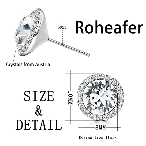 Roheafer Sterling Silver Crystals Stud Earrings for Women Girls, Made of Austria Crystals, Round-Cut Rhinestone Girls Bridal Earrings Hypoallergenic - Image 4