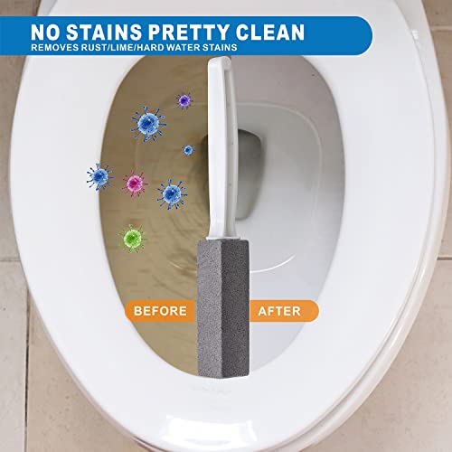 Pumice Stone Brush Toilet Bowl Cleaner With Extra Long Handle, 100% Natural Pumice Toilet Brush, Stain Remover Cleaning Brushes For Bath/Pool/Kitchen/Bbq Cleaning - 2 Pack With 2 Hooks #TOP3