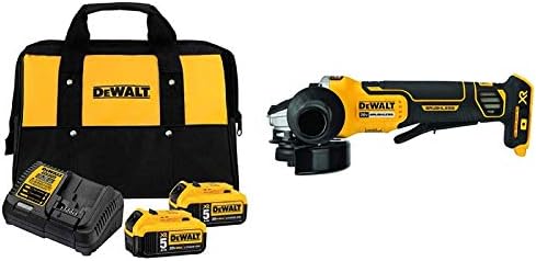 DEWALT 20V MAX Battery Charging Kit, Includes 2 Batteries, 5Ah, Includes Small Storage Bag (DCB205-2CK) & 20V MAX* Angle Grinder Tool, Tool Only (DCG413B)
