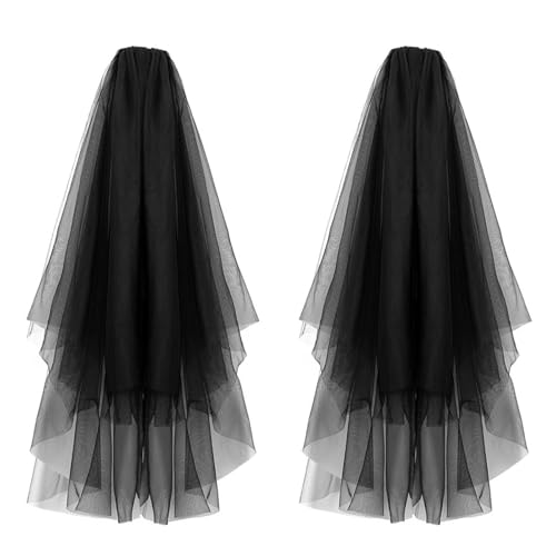 UILYNIU Velo Negro de Novia Cadáver, Disfraz de Novia para Halloween, Accesorio de Boda con Sombrero y Peine