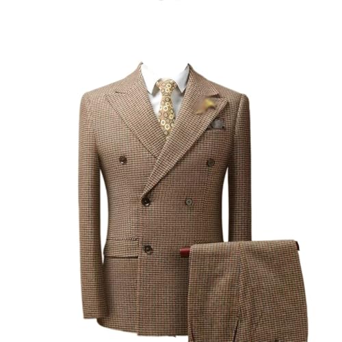 Suit Men's Suit Fit-fit British Small Plaid Formal Business Casual Wedding Banquet Suit Three-Piece Suit(X-Large) - Main Image