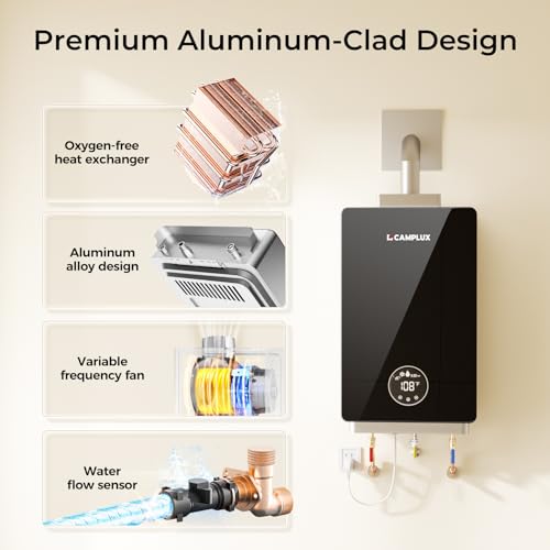 CAMPLUX Propane Tankless Water Heater, Instant Hot Water Heater, 3.18 GPM On Demand, Propane, Indoor, Black by CAMPLUX ENJOY OUTDOOR LIFE - Image 5