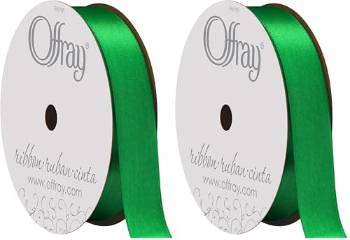 Image of Berwick Offray 068854 5 /8 inch Wide Single Face Satin Ribbon, Emerald Green, 6 Yds (Pack of 2)