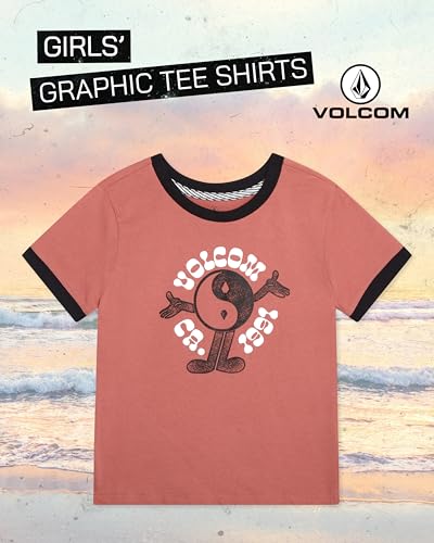 Image of Volcom Girls Shirts - Casual Crewneck Short Sleeve Graphic Tee Trendy Tops - Breathable Girls Summer Clothes