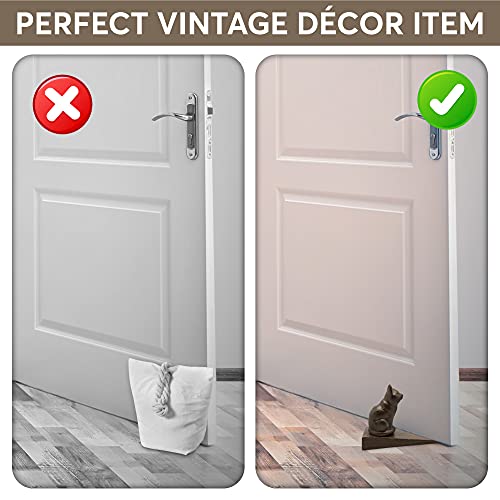 Trovety Cat Door Stopper Floor - Cast Iron Door Stopper Decorative With Cat Figurine - Prevent Loud Door Bangs - Keep Doors Open - Decorative Rustic Door Stopper (Sitting Cat) #TOP5