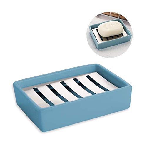 Suloill Stainless Steel Ceramic Soap Box Bathroom Countertop Soap Holder Kitchen Dishwashing Brush Drain Tray #TOP2