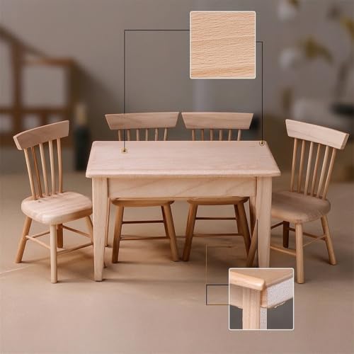 Juego comedor en miniatura de 5 piezas con mesa y sillas para casa de muñecas escala 1:12 7