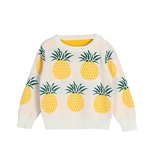 Jojobaby Toddler Unisex Baby Crew Neck Long Sleeve Cotton Pineapple Print Knit Pullover Sweater Jumper (2-3 Years, White)