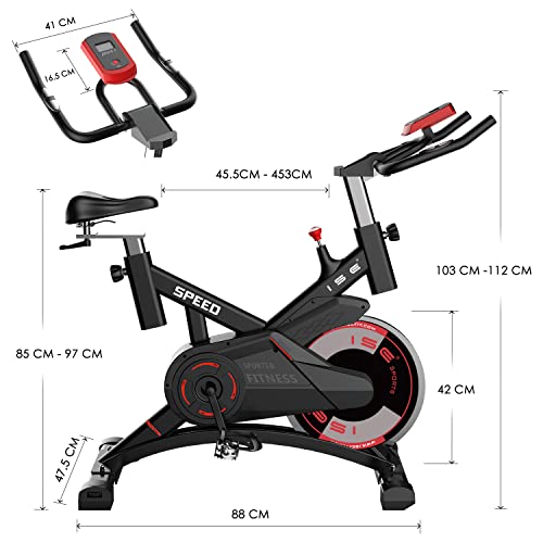 ISE Professionele indoor cycle ergometer hometrainer met hartslagmeter, LCD-display, armsteun, polsband, gewatteerd, 10 kg vliegwiel, fitnessbike speedbike met fluisterstille riemaandrijving, tot 150 kg - Afbeelding 7