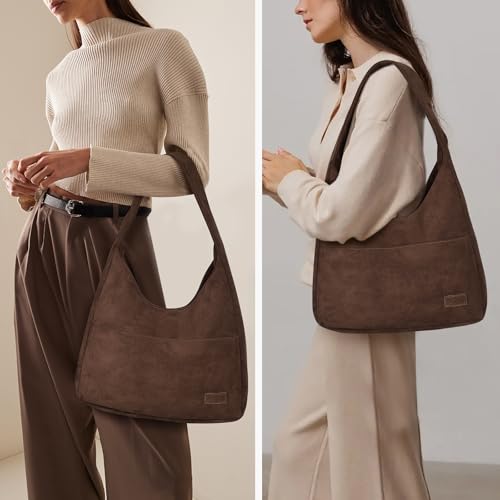 Image of Suede Tote Bag for Women Brown Suede Bag 2024 Fall Suede Purse Slouchy Hobo Bag Work Tote Bag