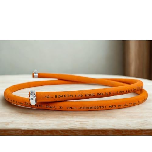 Image of INUS Ready to Use Reinforced LPG Rubber Hose PipeLeak Proof, Made With Reinforced Steel Wire Flame Resistant Design Perfect for Gas Stove with Durable Clamp 5m