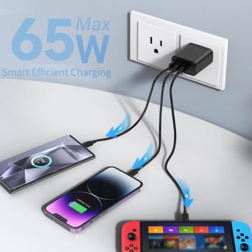Image of 65W GaN 3-Port Fast Charger (2 USB Type-C & 1 USB-A) Multiport Charging Adapter Compatible with CMF Phone /Nothing Phone 4a /4a pro /3 /3A /2 /2A /2A Plus /1 /Samsung,iPhone,MacBook,Other Type C