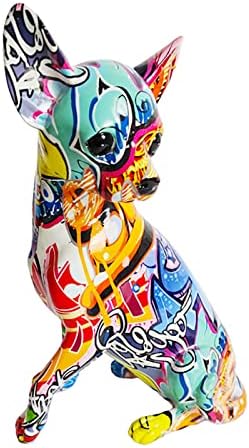 Graffiti Chihuahua Dog Sculpture Animal Statues Art Figurines Home Decoration for Living Room Bedroom Book Shelf TV Cabinet Desktop Decor Statue Figurine Table Centerpieces Ornaments (Chihuahua A)