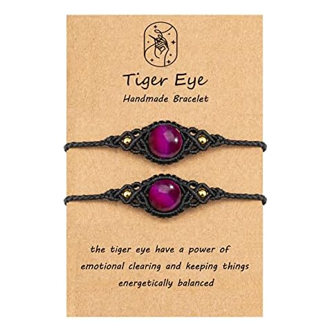 Lavoio Evil Eye Bracelets 10mm amber tiger eye Bracelets Adjustable Amulet for Women Men Little Boys & Girls (red 2pcs Tiger Eye Bracelet) Cover