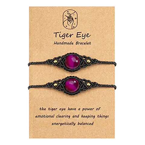 Lavoio Evil Eye Bracelets 10mm amber tiger eye Bracelets Adjustable Amulet for Women Men Little Boys & Girls (red 2pcs Tiger Eye Bracelet) Cover