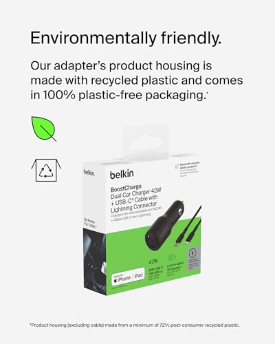 Belkin BoostCharge Dual Car Charger 42W w/Fast Charge USB-C 30W PPS & 12W USB-A Ports + USB-C to Lightning Cable for Apple iPhone 16, Pro, Pro Max, iPhone 15, & More - Black - image 6