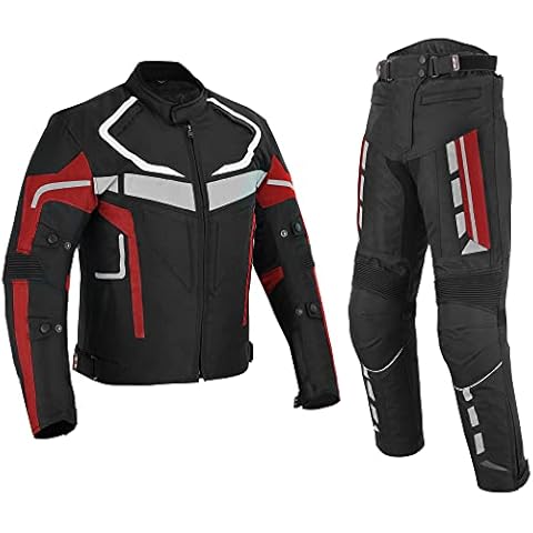 Motorbike Suit Motorcycle Mens jacket with trouser Armoured 2 Piece Suit Waterproof CE Armour For All season Red Suits Trousers color (W-38 L-32, XL) Cover