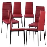 TRISENS Lot de 6 chaises de salle à manger, cuisine, salon, en cuir synthétique, couleur : rouge foncé