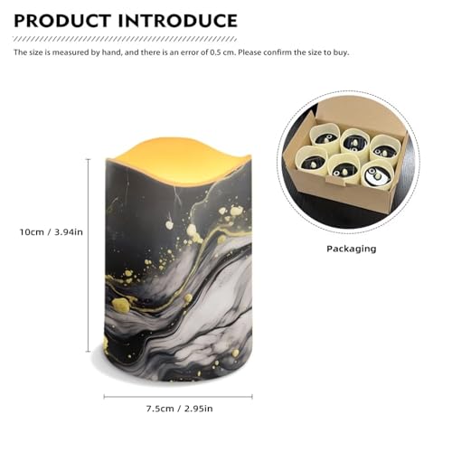 HUISEFOR Black Marble Print Solar Candles, 6pcs Solar Powered LED Tea Lights Flickering Waterproof Votive Candles for Home Garden Lantern Outdoor Decoration