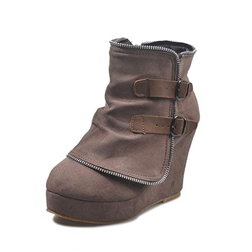 UMore Botines Elegantes de Tacón y Hebilla Decorativa Mujer Otoño Invierno Calentar Piel Forro Botines Retro Cordones Mujer Botas Zapatos de Plataforma