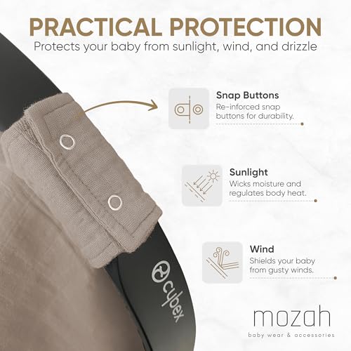MOZAH Baby Car Seat Cover - Warm Taupe - 100% Organic Muslin - Soft, Breathable and Lightweight, Baby Infant Car Seat Essentials - Thumbnail 4