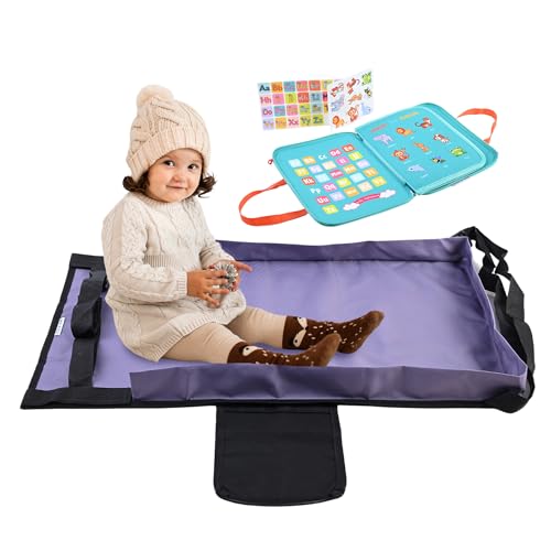 Airplane Seat Extender for Kids – Toddler Plane Bed Set with Montessori Busy Board – Toddler Airplane Travel Essentials – Soft Plane Bed, Portable Sensory Toys for Kids 1-4 Years Old
