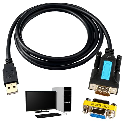 iwui Câble Adaptateur USB vers Série RS232 2 m, Convertisseur USB 2.0 Mâle vers DB9 Mâle avec Adaptateur DB9 Femelle et Chipset Prolific PL2303, Compatible Windows 11/10/8/7/Vista/XP, Mac OS, Linux