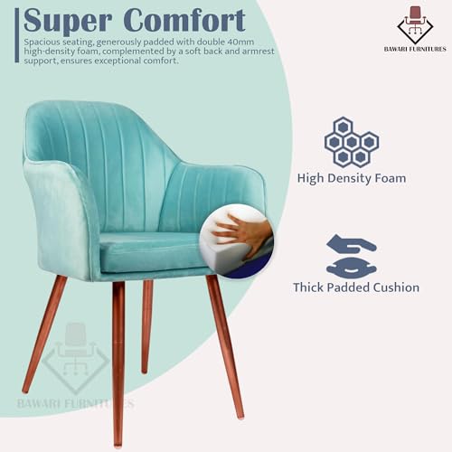 Image of Set of 2 Accent Chair for Living Room | Modern Armchair in Soft Velvet Fabric with Sturdy Legs | Premium Chair for Home Living Room Bedroom Restaurent | (Bronze Legs, Sky Blue)