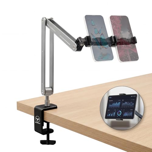 Image of Overhead Video Mobile Stand, New Extra Long Arm, 1 /4 inch Head 2 Way Base clamp, and Bracket for Mobile Phone, for, Overhead Video, Desktop,Bedroom, Office, Black (Premium Overhead Stand)