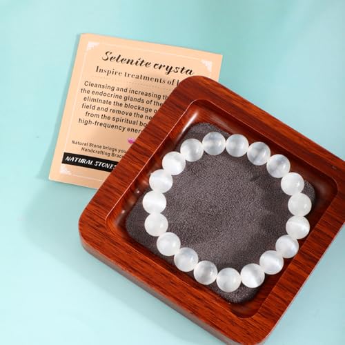 AD Beads 4mm Handmade Selenite crystal Elastic Bracelet โ Natural Gemstone for Inspire treatments of body โ Meditation, Yoga, Healing and Energy Gift for Men Women by AD Beads - Used condition - Image 3