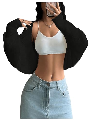 Image of GORGLITTER Women's Open Front Cropped Cardigan Bolero Sweater Lightweight Long Sleeve Shrug Knit Top