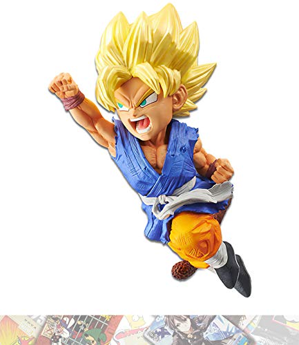 Super Saiyan Son Goku: 13cm Ban Presto Ryuuken Bakuhatsu Statue Figurine & 1 D.B. Trading Card Bundle (19937)