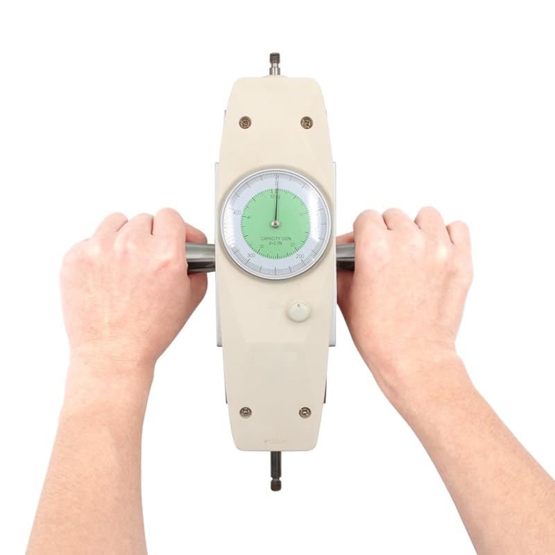 100N Handheld Push Pull Force Gauge with Fixtures - Portable Mechanical Force Meter for Tension and Compression Testing - 10kg Capacity with 0.5N Resolution